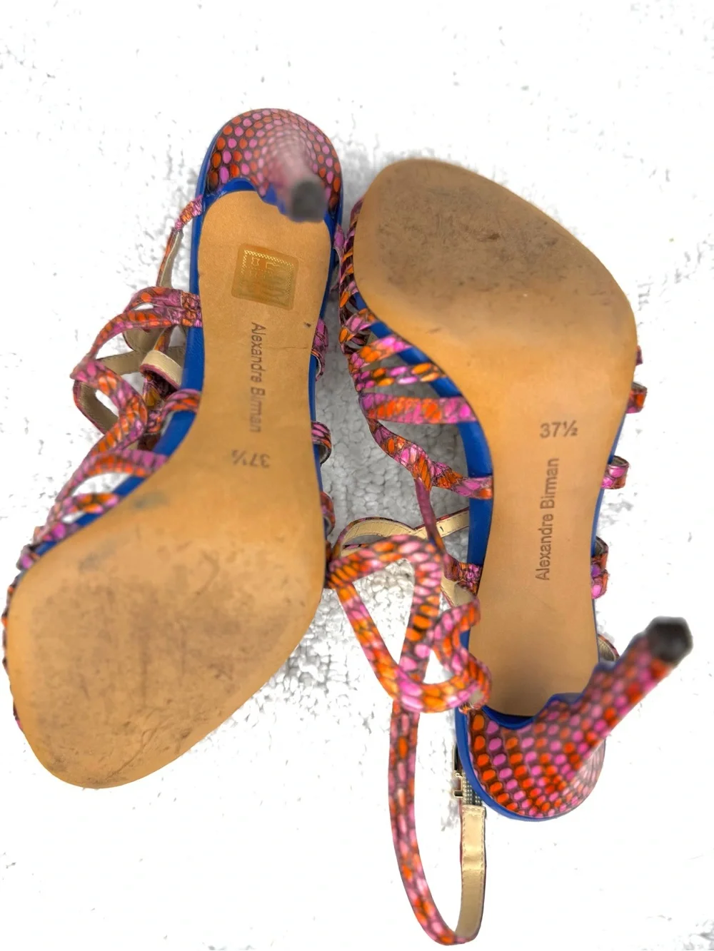 Alexandre Birman Multicolor Snake Print Strappy Stiletto Sandals 37.5